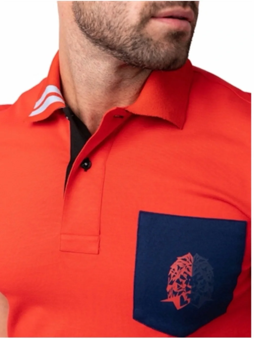 Men's Maceo Red Polo Shirt with Navy Pocket and lion 🦁 size S